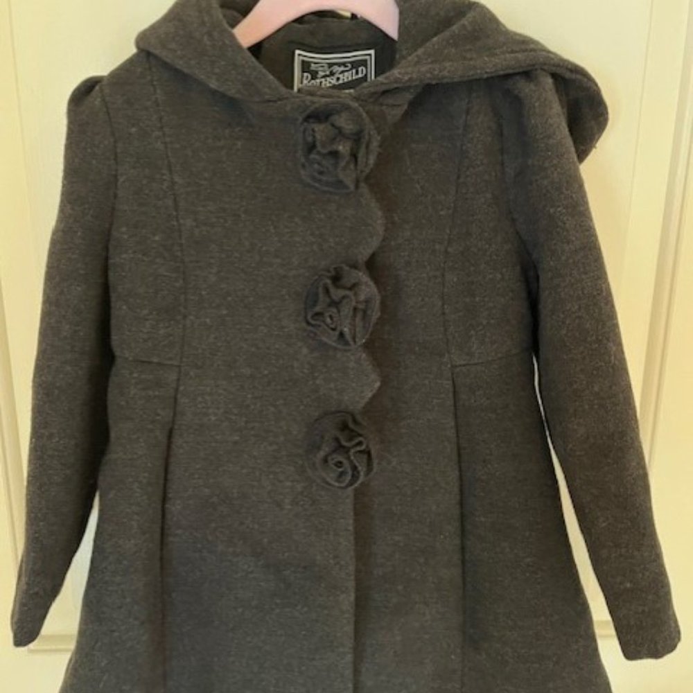 Girls Rothschilds Gray Hooded Dress Coat with Rosettes - 4T